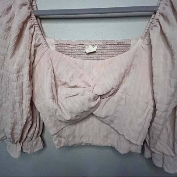 Altar'd State crop top beige size med half puffy sleeve square neck smock back - Picture 3 of 8